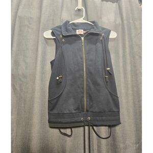 Juicy Couture Black Vest Sleeveless Full‎ Zip Up Drawstring Accents S
